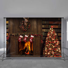 Aperturee - Warmful Fireplace Cabin Night Christmas Backdrop