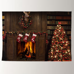 Aperturee - Warmful Fireplace Cabin Night Christmas Backdrop