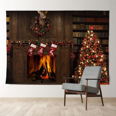 Aperturee - Warmful Fireplace Cabin Night Christmas Backdrop