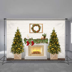 Aperturee - Warmful Fireplace Lights Merry Christmas Backdrop