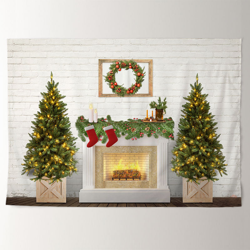 Aperturee - Warmful Fireplace Lights Merry Christmas Backdrop