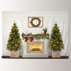 Aperturee - Warmful Fireplace Lights Merry Christmas Backdrop
