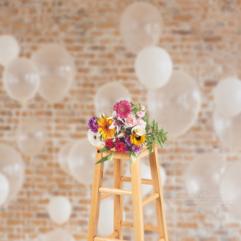 Aperturee - White Balloons Brick Birthday Backdrops For Photo