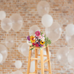 Aperturee - White Balloons Brick Birthday Backdrops For Photo