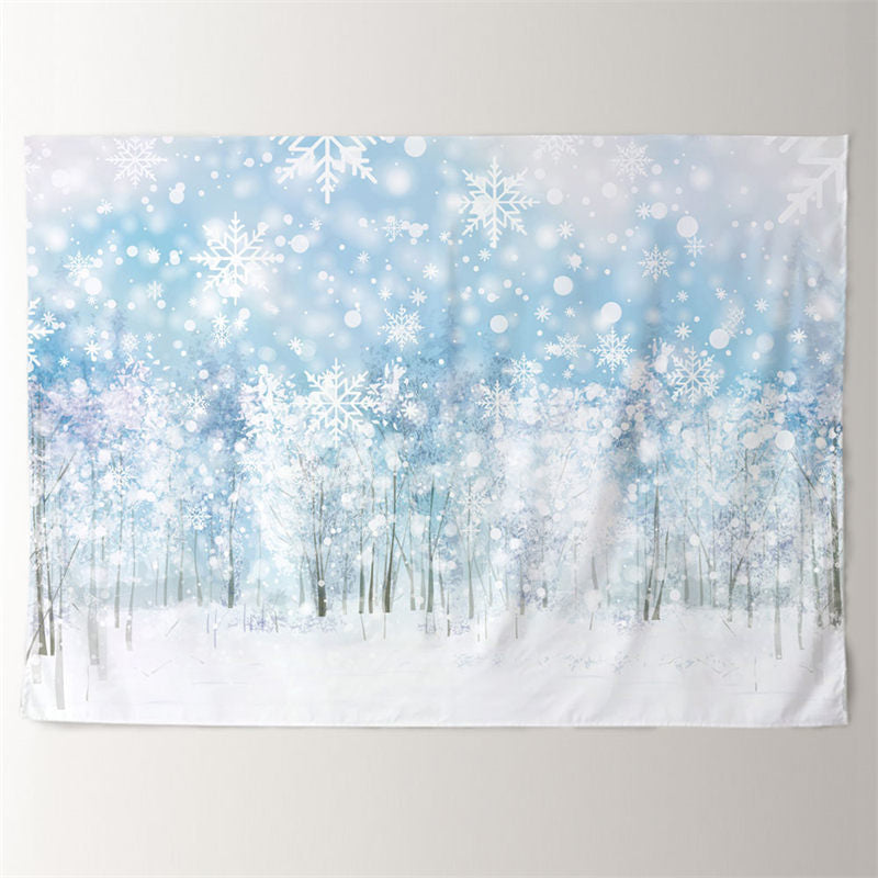 Aperturee - White Blue Snow Forest Winter Scene Backdrop