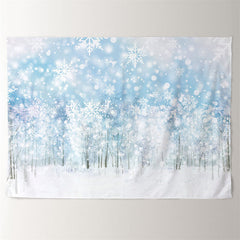 Aperturee - White Blue Snow Forest Winter Scene Backdrop