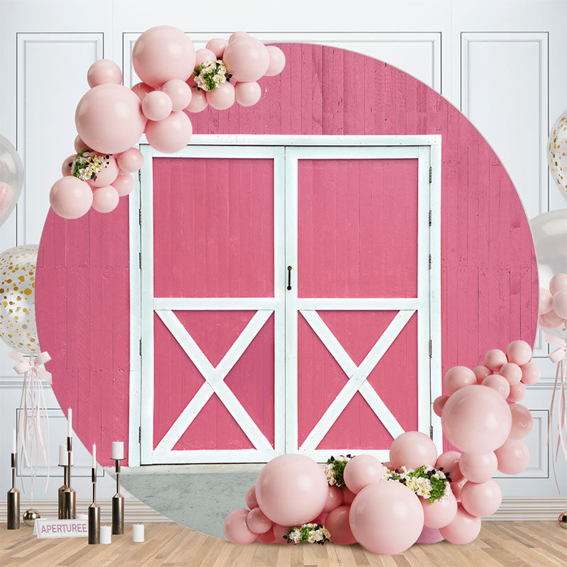 Aperturee - White Door Pink Wood Round Wedding Decro Backdrop