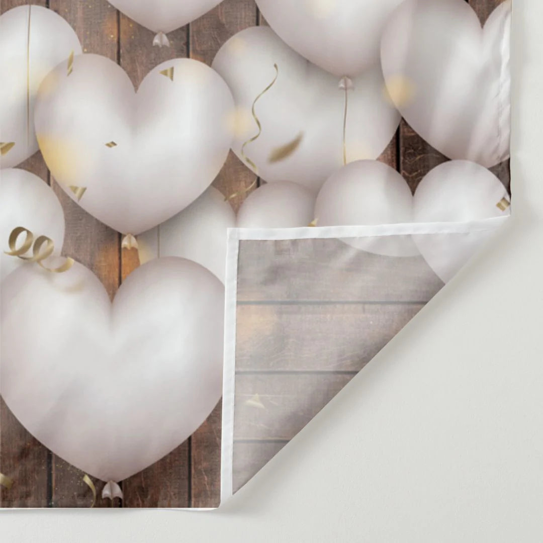 Aperturee - White Heart Balloon Woonde Happy Valentine Backdrop