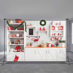 Aperturee - White Kitchen Holiday Decor Merry Christmas Backdrop