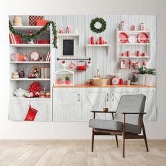 Aperturee - White Kitchen Holiday Decor Merry Christmas Backdrop