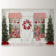Aperturee - White Lollipop Store Tree Deco Christmas Backdrop