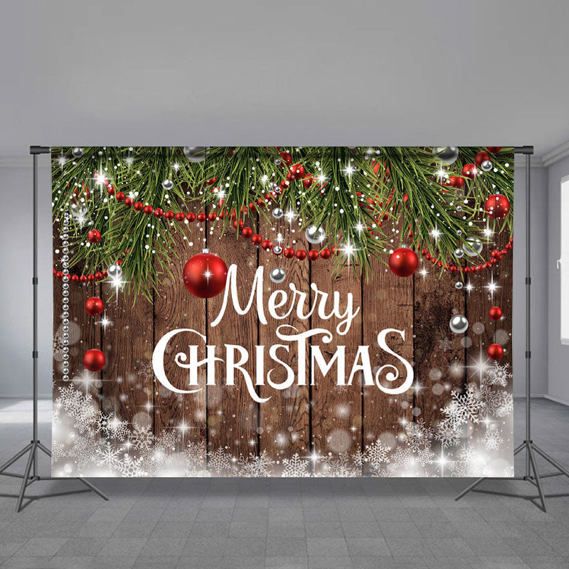 Aperturee - White Merry Christmas Wood Snowy Winter Backdrop