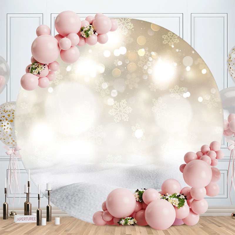 Aperturee - White Snowflake Round Happy Birthday Backdrop