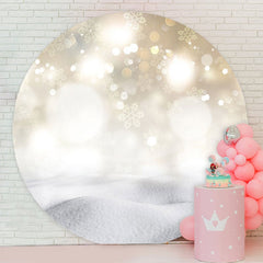 Aperturee - White Snowflake Round Happy Birthday Backdrop