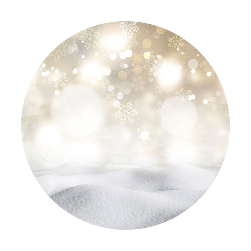 Aperturee - White Snowflake Round Happy Birthday Backdrop