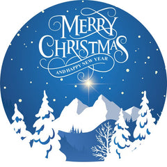 Aperturee - White Snowmountain Round Blue Christmas Backdrop