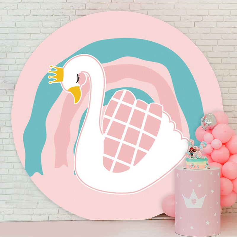 Aperturee - White Swan Round Girls Pink Baby Shower Backdrop
