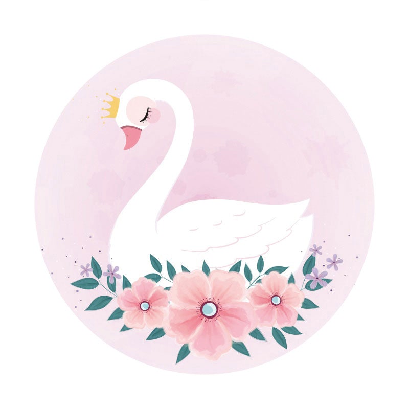 Aperturee - White Swan Round Pink Floral Baby Shower Backdrop