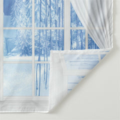 Aperturee - White Window Frozen Blue Scene Winter Backdrop