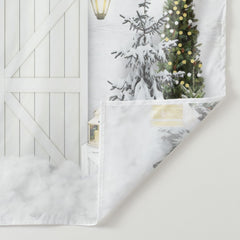 Aperturee - White Wood Gate Door Snow Tree Winter Scene Backdrop