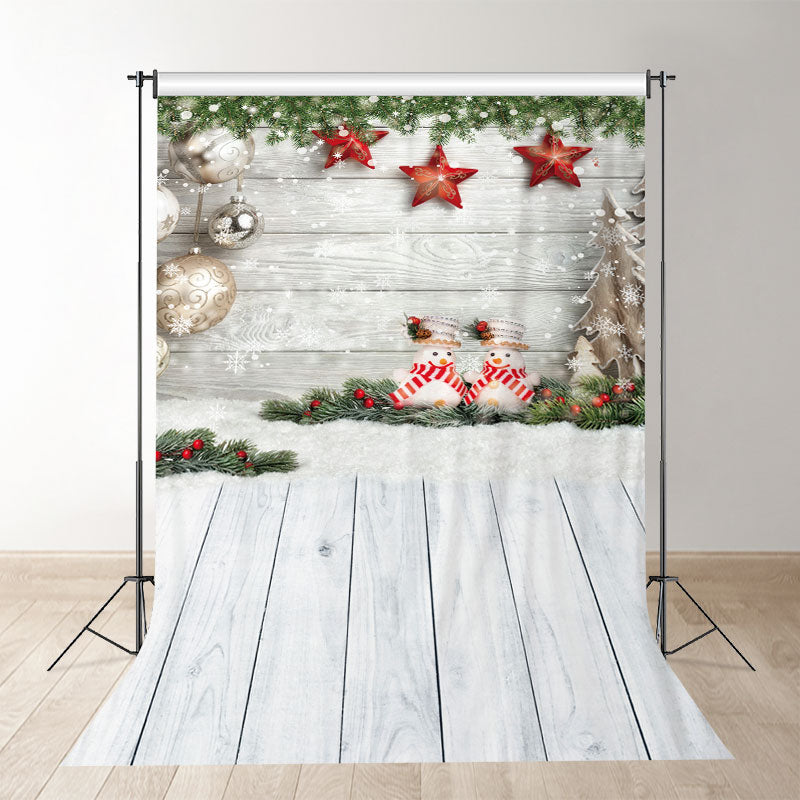 Aperturee - White Wood Snowman Star Christmas Photo? Backdrop