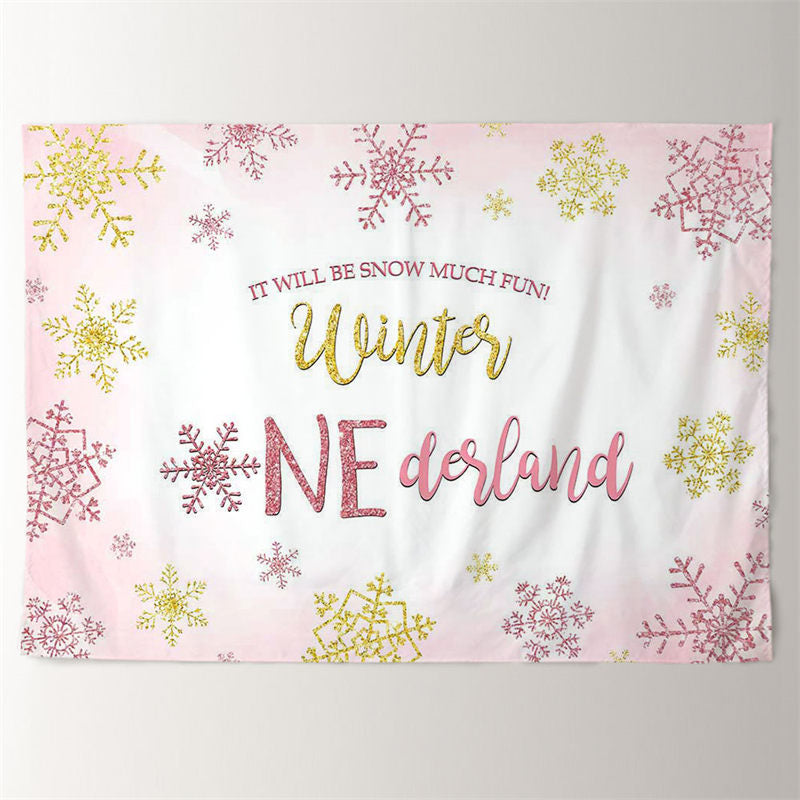 Aperturee - Winter Onederland Pink Snowflake Birthday Backdrop