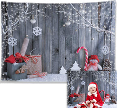 Aperturee - Winter Snowman Santa Gift Wood Christmas Backdrop