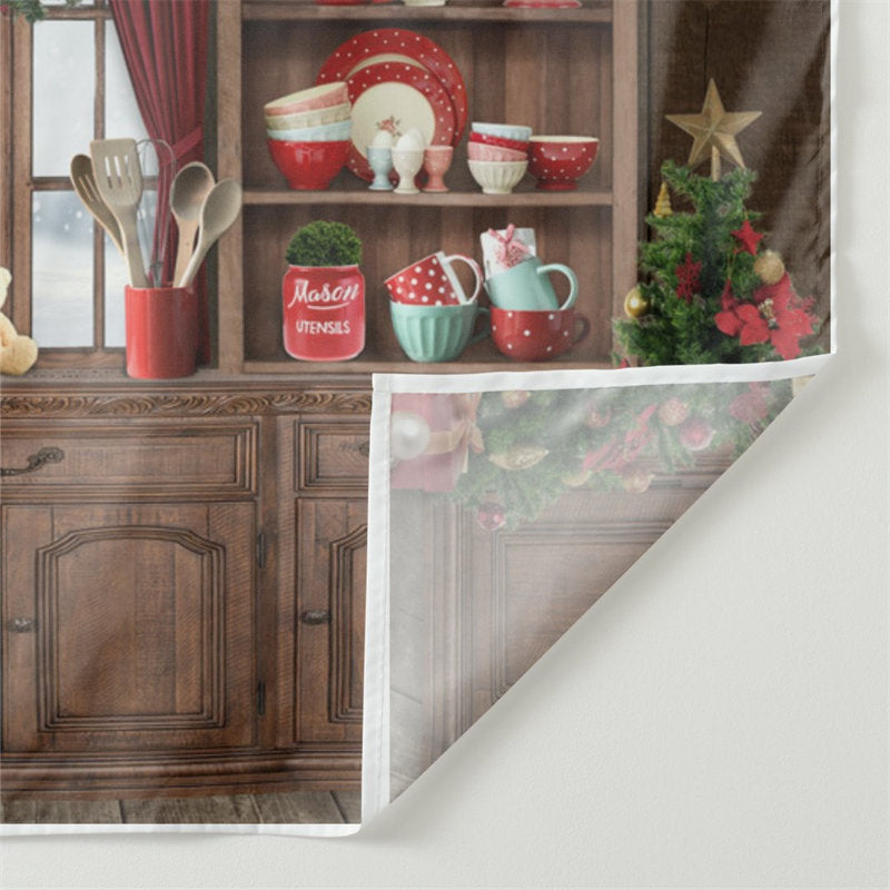 Aperturee - Wood Carbinet Tree Family Deco Christmas Backdrop