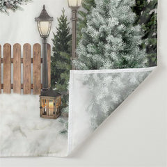 Aperturee - Wood Fence Snowy Tree Wreath Light Winter Backdrop