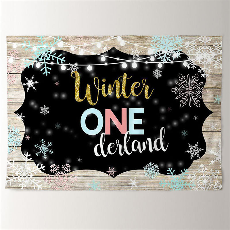 Aperturee - Wood Winter Onederland Snowflake Birthday Backdrop
