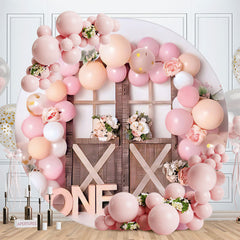 Aperturee - Wooden Balloons Round Happy Birthday Backdrop