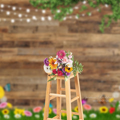 Aperturee - Wooden Board Wall Floral Spring Picture Backdrop