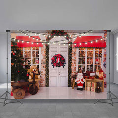 Aperturee - Xmas Tree Santa White Door Wreath Light Backdrop