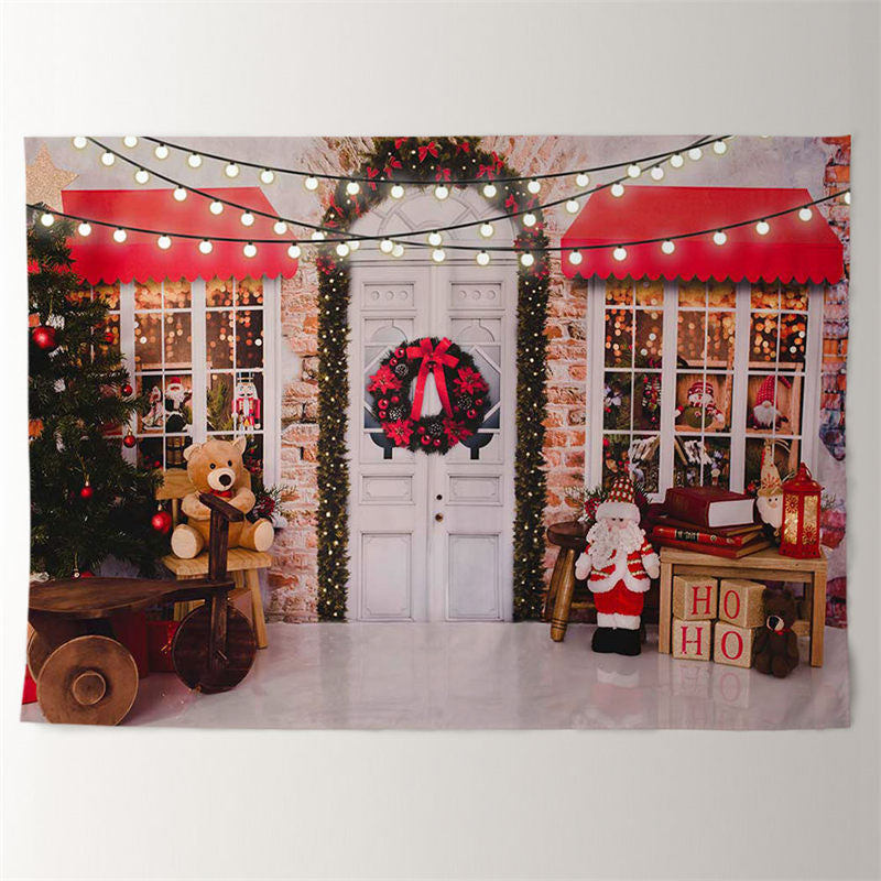 Aperturee - Xmas Tree Santa White Door Wreath Light Backdrop