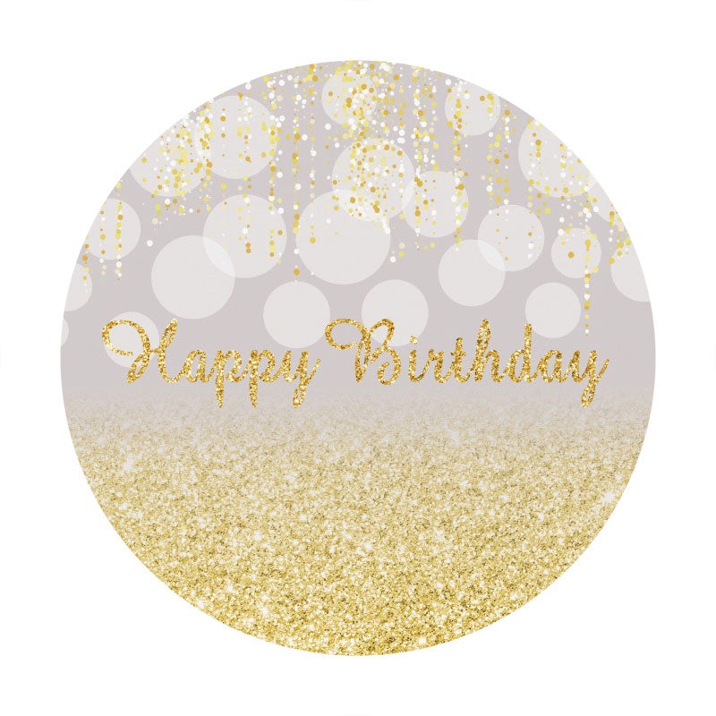 Aperturee - Yellow Glitter Sequins Happy Birthday Round Backdrops
