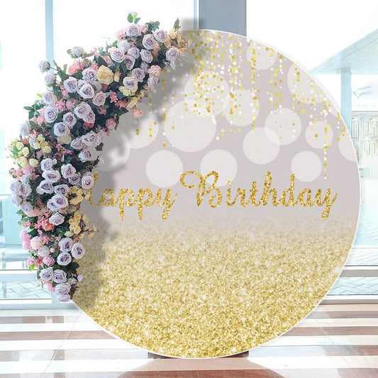 Aperturee - Yellow Glitter Sequins Happy Birthday Round Backdrops