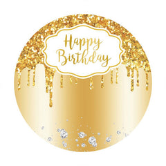 Aperturee - Yellow Happy Birthday Glitter Round Party Backdrops
