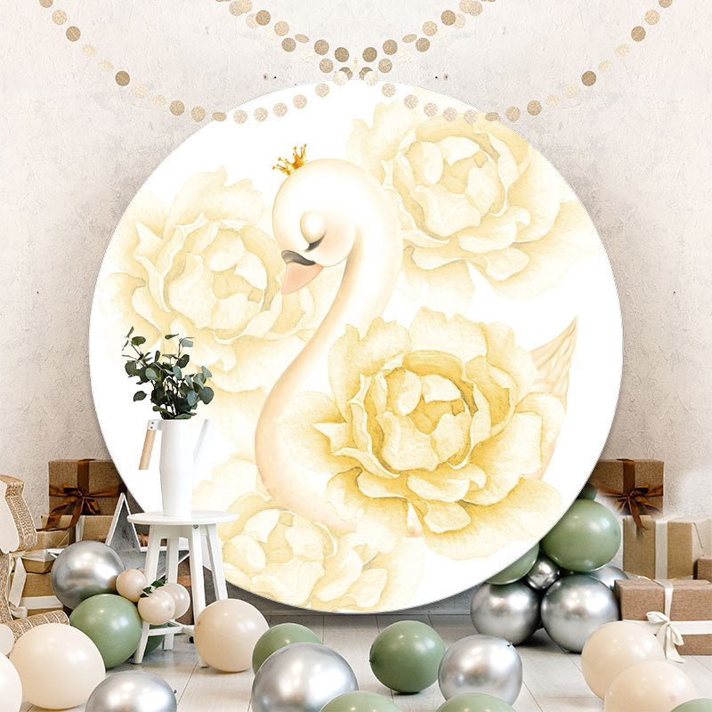 Aperturee - Yellow Swan Floral Round Baby Shower Backdrop
