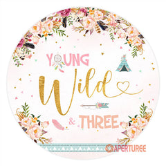 Aperturee - Young Wild Three Floral Circle Birthday Backdrop