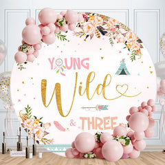 Aperturee - Young Wild Three Floral Circle Birthday Backdrop